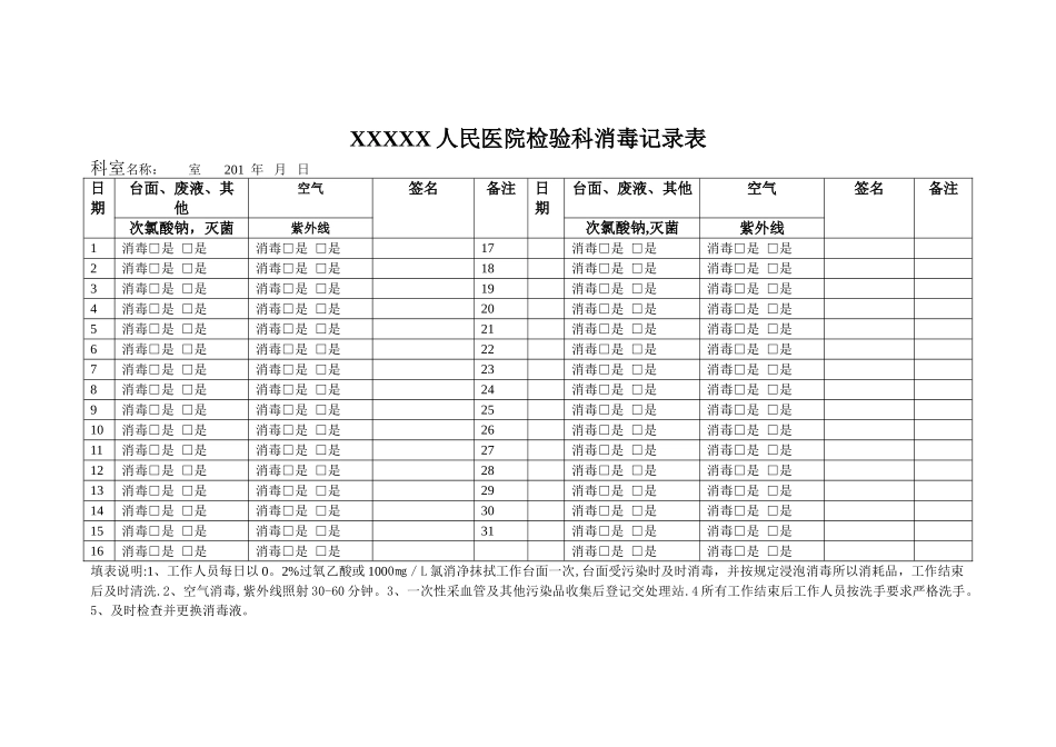 XXXX人民医院检验科消毒记录表_第1页