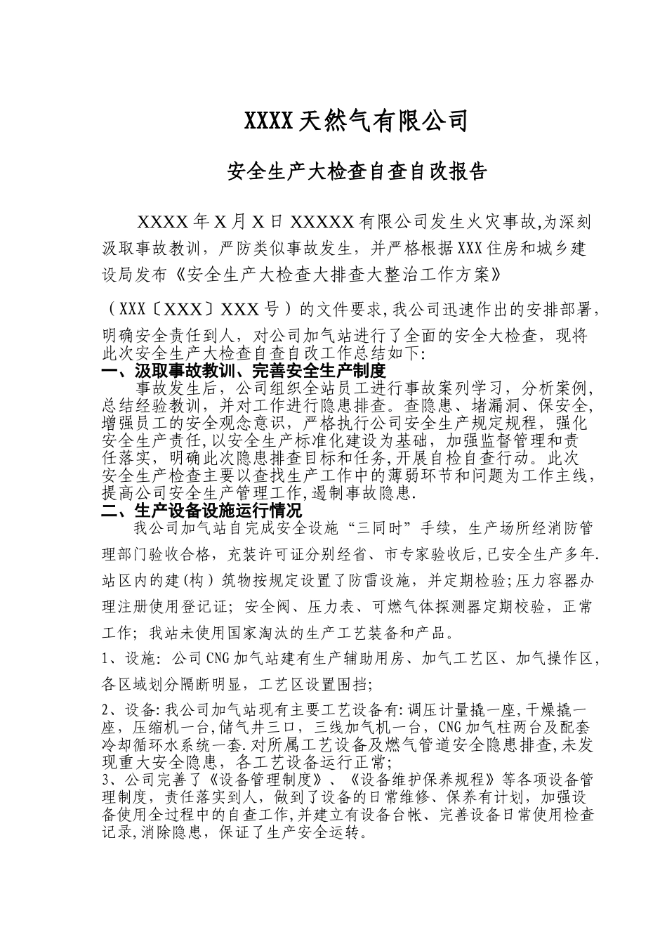 XXXX天然气有限公司自查报告报_第1页