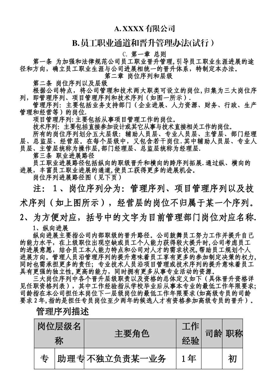 XXXX有限公司员工职业通道和晋升管理办法_第1页