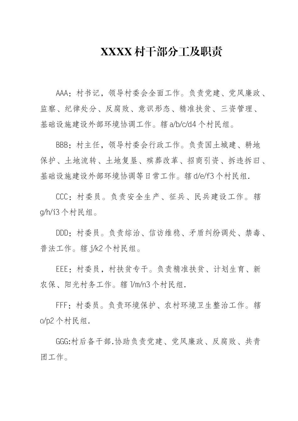 XXXX村干部分工及职责_第1页