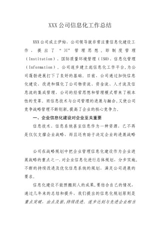 XXX公司信息化工作总结