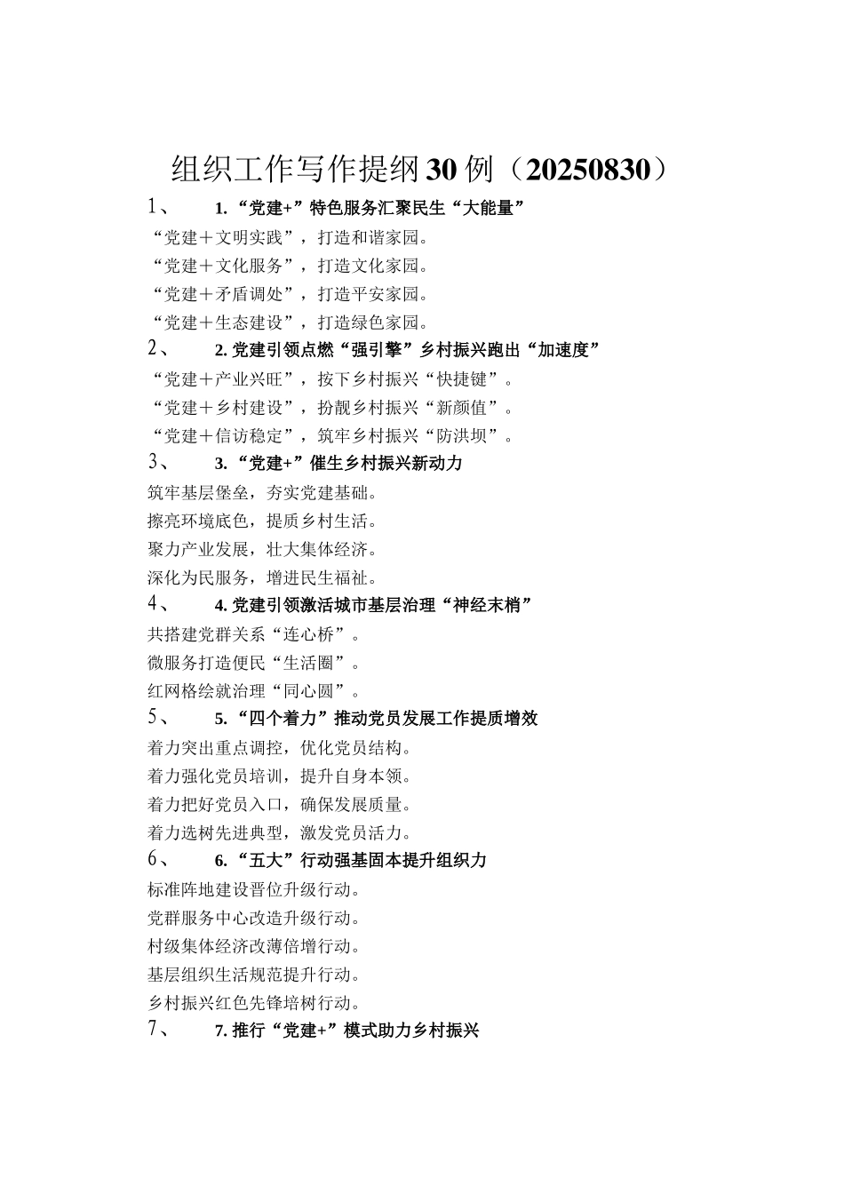 组织工作写作提纲30例（20250830）_第1页