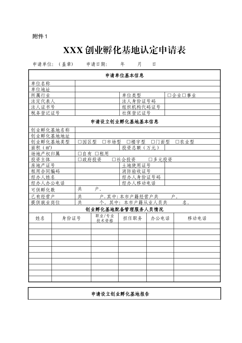 XXX创业孵化基地认定申请表_第1页