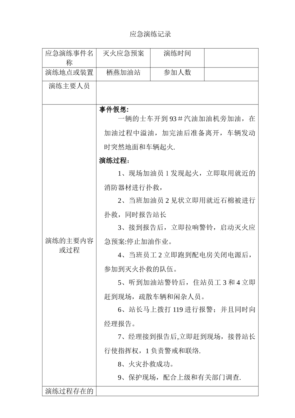 XXX加油站应急预案演练记录_第1页
