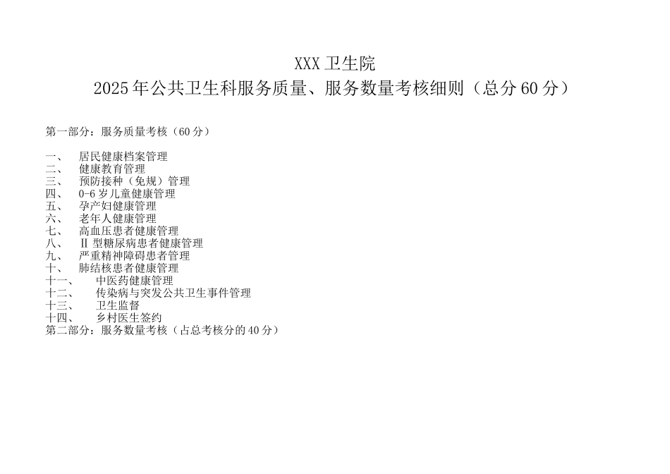 XXX卫生院2025年度公共卫生考核标准_第1页