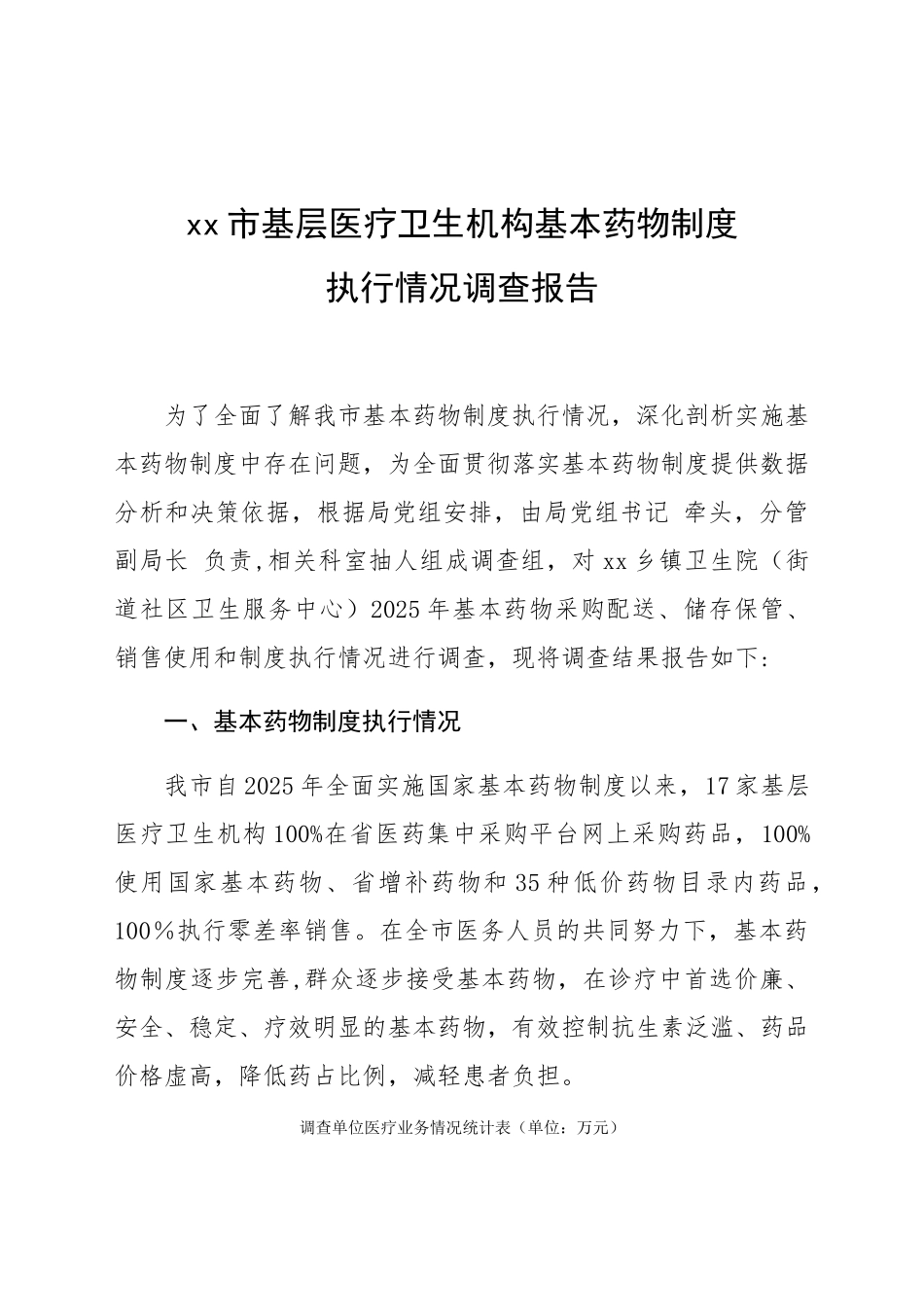 XXX基层医疗卫生机构基本药物制度执行情况调查报告_第1页