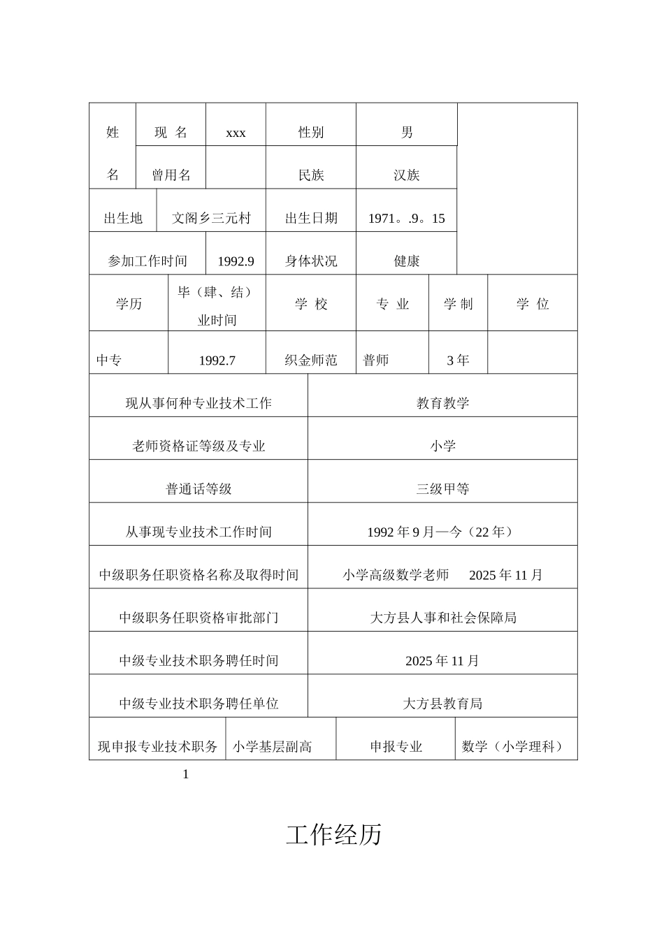 xxx小学副高级申报认定表_第3页