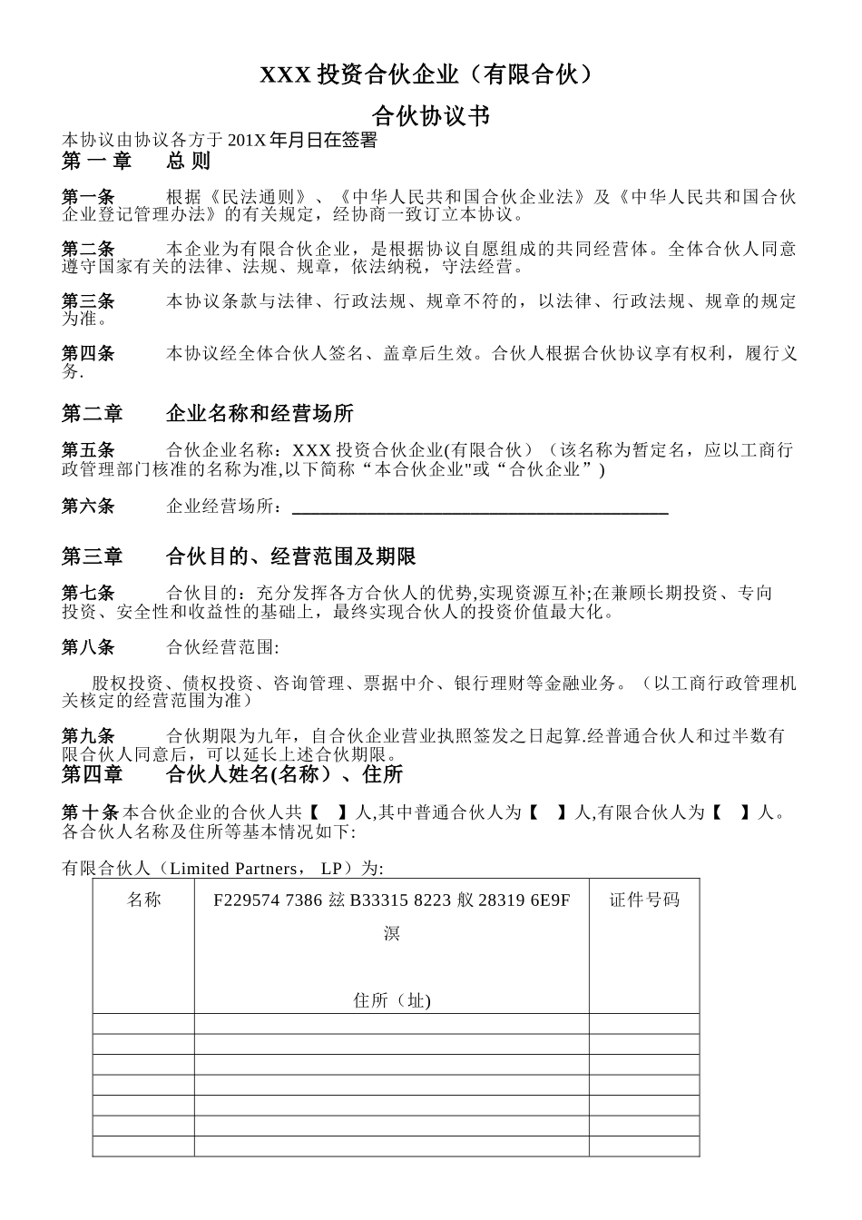 XXX投资合伙企业-合伙协议书_第1页