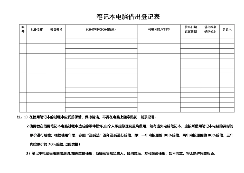 XXX设备借出登记表_第1页