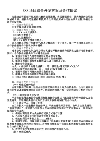 XXX项目联合开发方案及合作协议