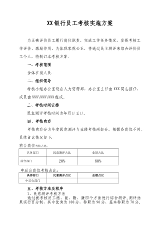 XXY银行年度员工考核方案