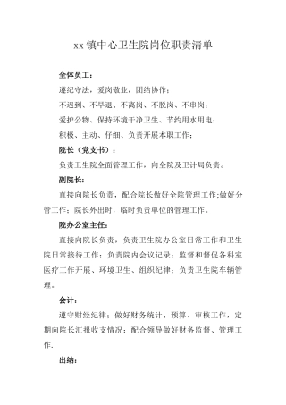 XX中心卫生院岗位职责清单