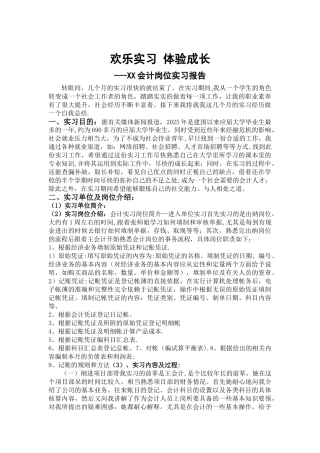 XX会计岗位实习报告2000字