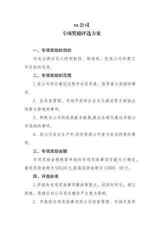 xx公司专项奖励评选方案