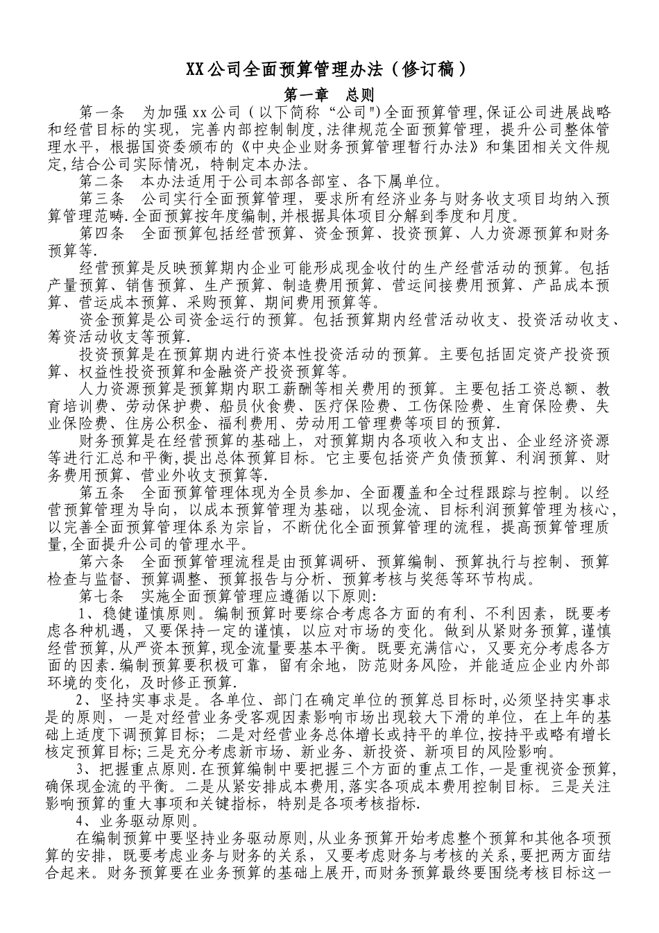 XX公司全面预算管理办法_第1页