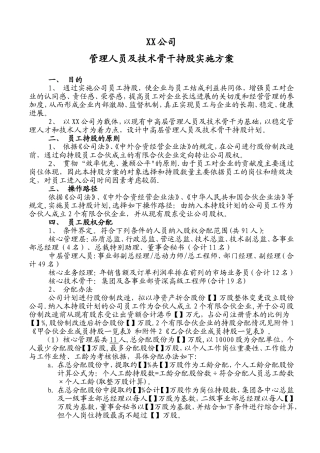 XX公司员工持股分配方案