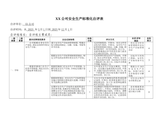 XX公司安全生产标准化自评表