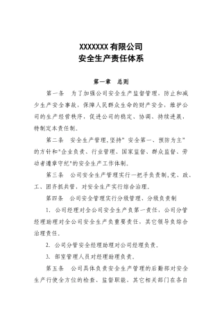 XX公司安全生产责任体系