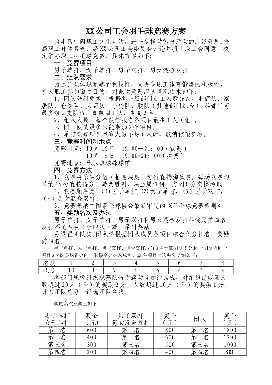 XX公司工会羽毛球比赛方案_第1页