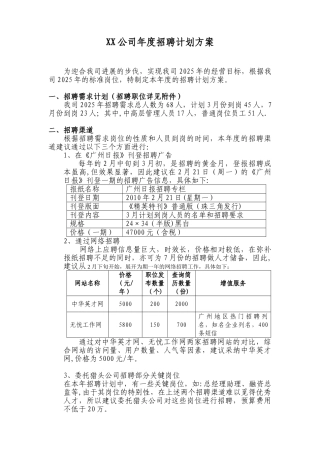 XX公司年度招聘计划方案