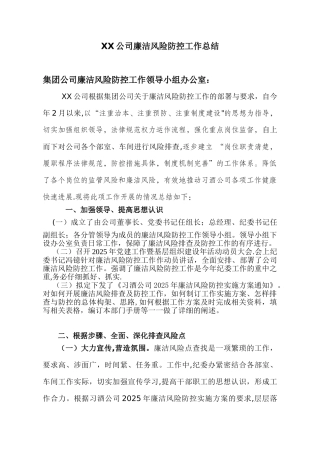 XX公司廉洁风险防控工作总结
