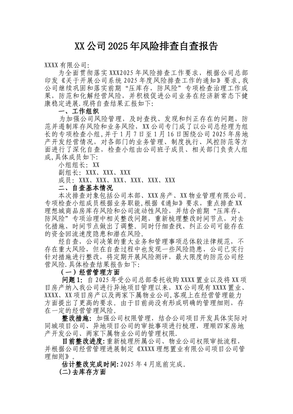 XX公司风险排查自查报告_第1页