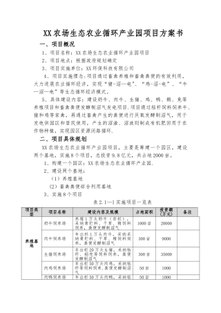 XX农场生态农业循环产业园项目方案书