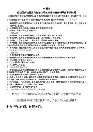 XX医院住院医师规范化培训带教老师和责任制导师考核细则