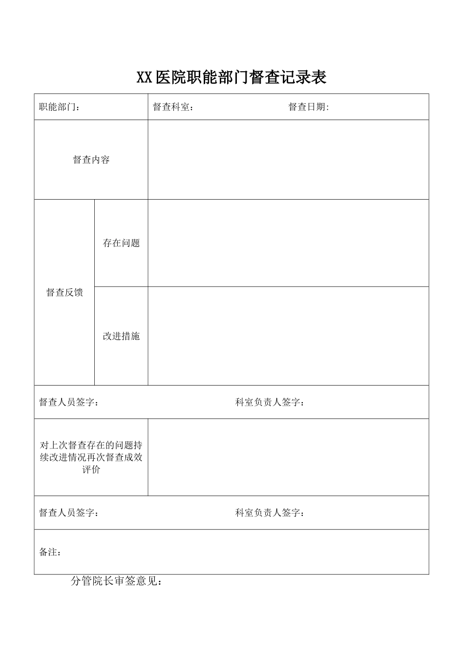 XX医院职能部门督查记录表_第1页