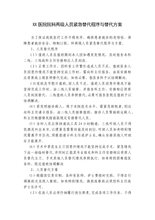 XX医院院科两级人员紧急替代程序与替代方案