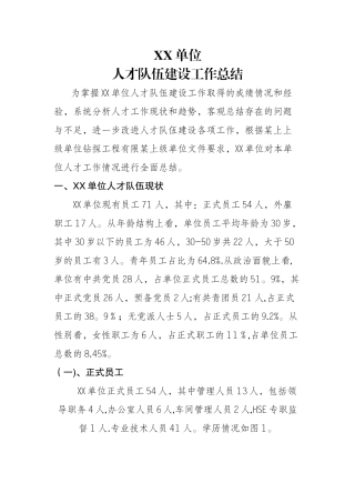 XX单位人才队伍建设工作总结