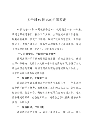 xx同志试用期表现组织鉴定材料