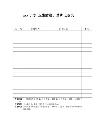 xx小学-卫生防疫、消毒记录表