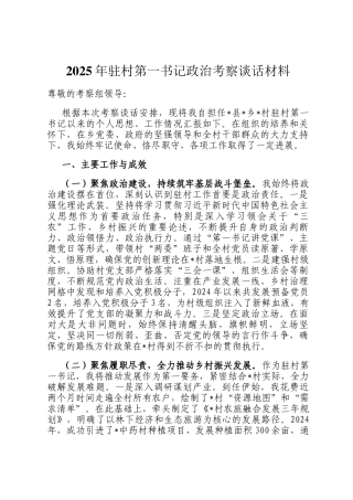 2025年驻村第一书记政治考察谈话材料