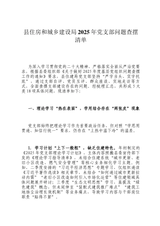 县住房和城乡建设局2025年党支部问题查摆清单