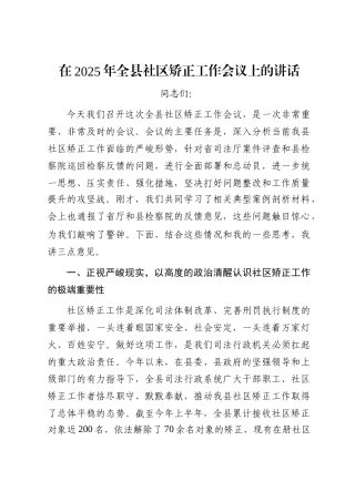 在2025年全县社区矫正工作会议上的讲话