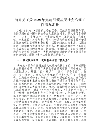 街道党工委2025年党建引领基层社会治理工作情况汇报
