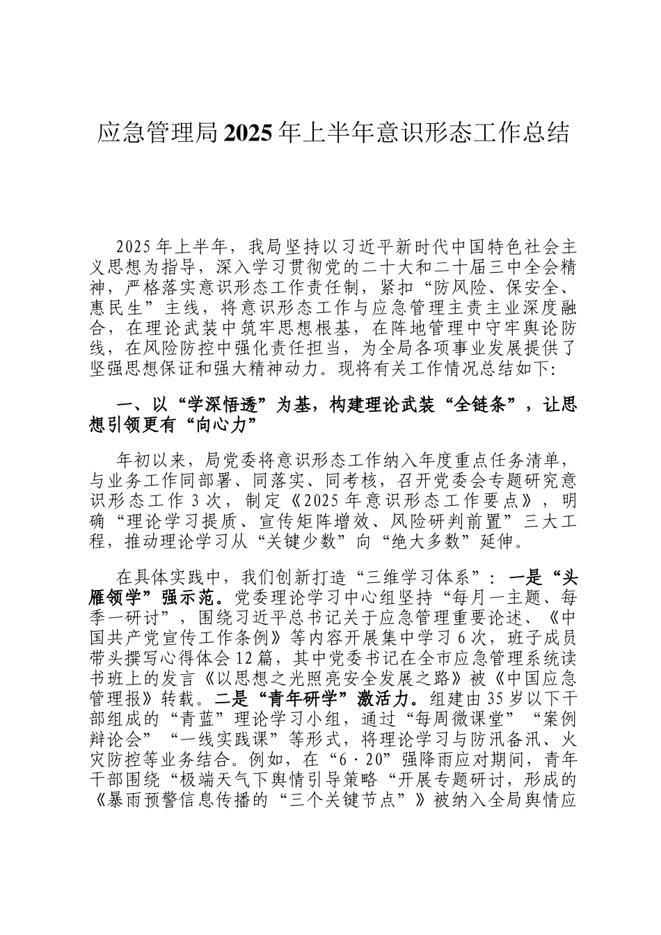 应急管理局2025年上半年意识形态工作总结_第1页