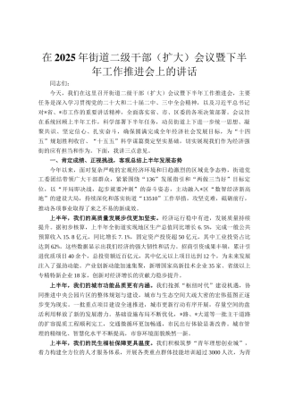 在2025年街道二级干部（扩大）会议暨下半年工作推进会上的讲话