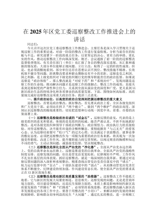 在2025年区党工委巡察整改工作推进会上的讲话