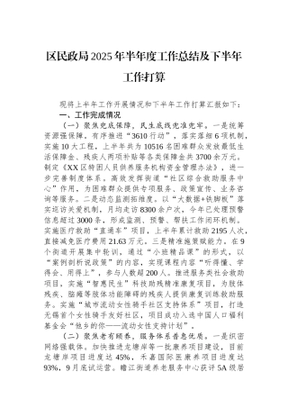区民政局2025年半年度工作总结及下半年工作打算