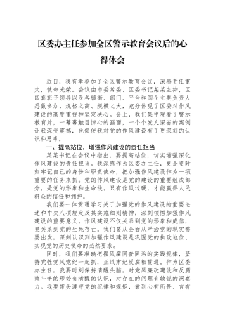 区委办主任参加全区警示教育会议后的心得体会