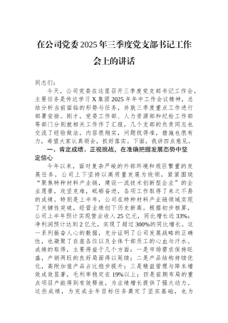 在公司党委2025年三季度党支部书记工作会上的讲话