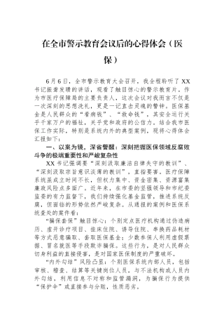在全市警示教育会议后的心得体会（医保）