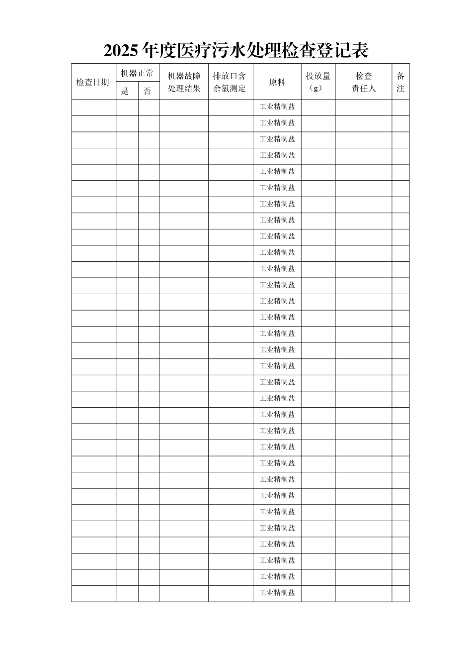 XX年度医疗污水处理检查登记表_第1页
