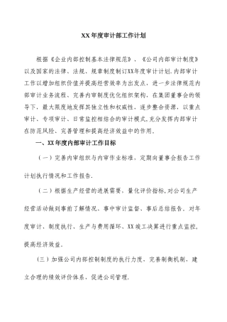 XX年度审计部工作计划