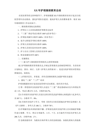 XX年护理继续教育总结