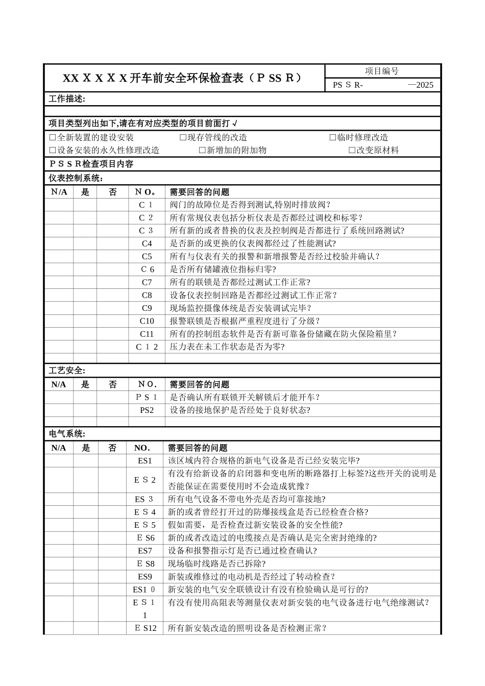 XX开车前总的安全检查表_第1页