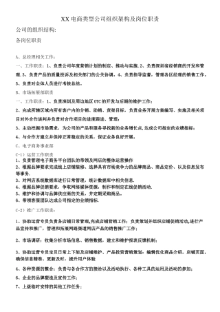XX电商类型公司组织架构及岗位职责