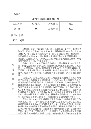 xx社区-全市文明社区申报审批表-第二版